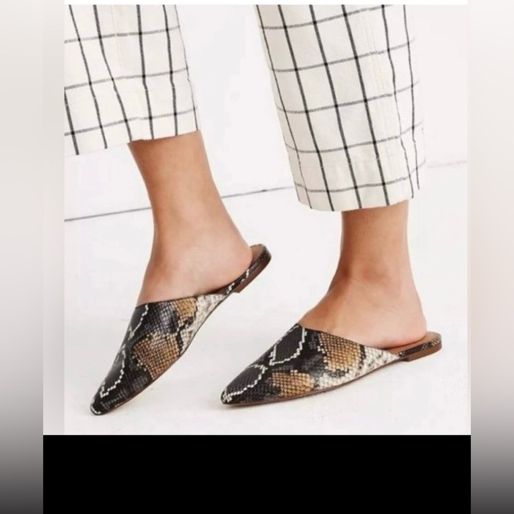 Madewell The Remi Mule Slides Snake Embossed Leather Pointed Toe in Brown Size 8